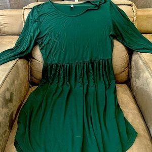 3/4 Length Emerald Green Casual Dress